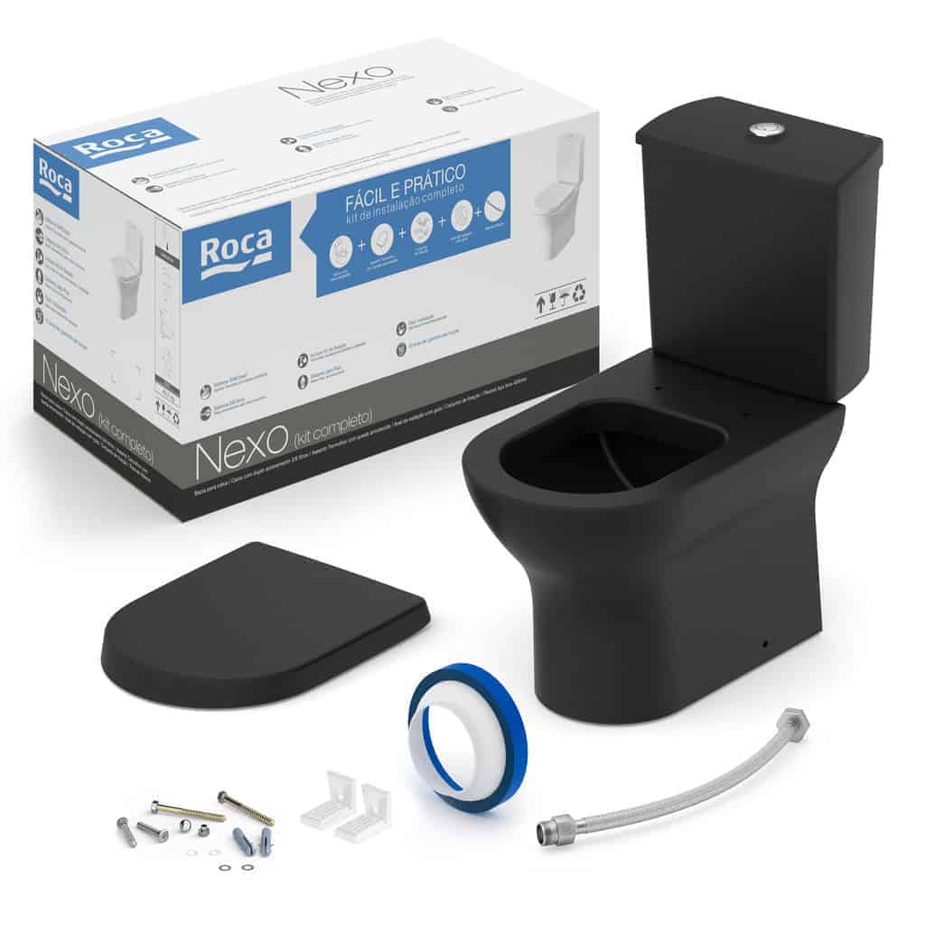 Kit Bacia Com Caixa Acoplada Assento Termofixo Queda Amortecida Nexo Black Matte — Roca